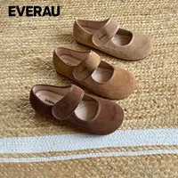 EVERAU单鞋女2025新款浅口魔术贴一脚蹬休闲鞋子皮鞋乐福鞋EA7085