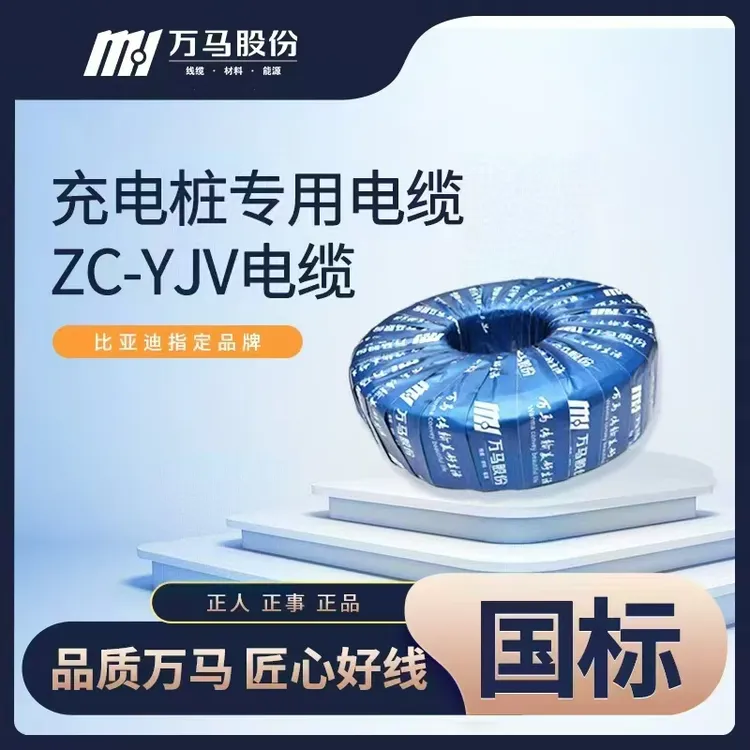 充电桩专用电缆ZC-YJV-3*6平方,万马品牌,比亚迪战略合作.