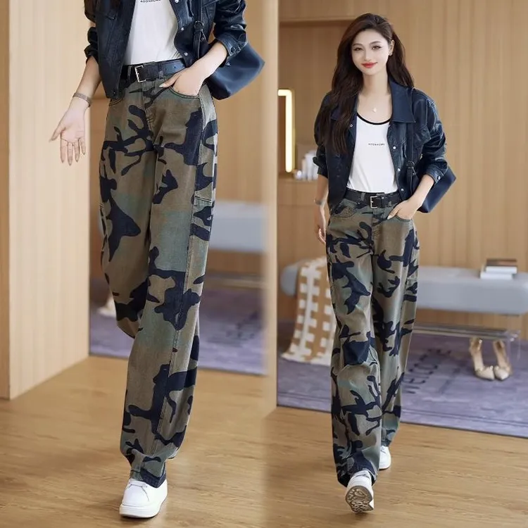 美式复古牛仔裤女2025新款秋冬迷彩弯刀裤抗皱不鼓包百搭显瘦裤子