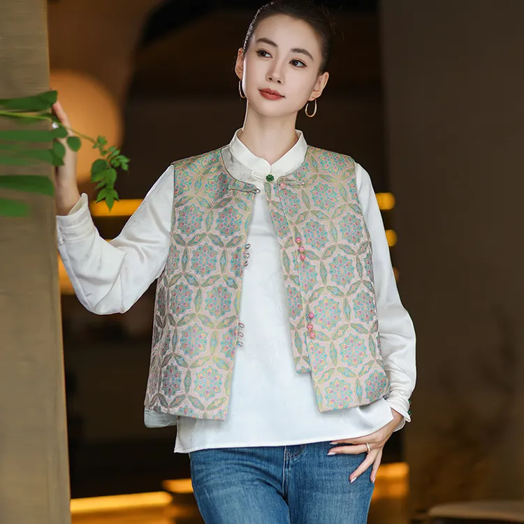 【敦煌宝像花】双面织锦宋锦2025新款圆领新中式国风女装新中式马甲