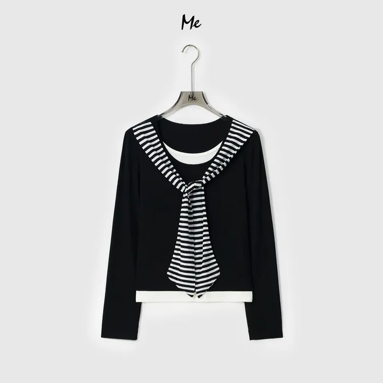 ME【叠叠乐 （含披肩）】Q弹假两件高知时尚百搭宽松休闲上衣MESA1093