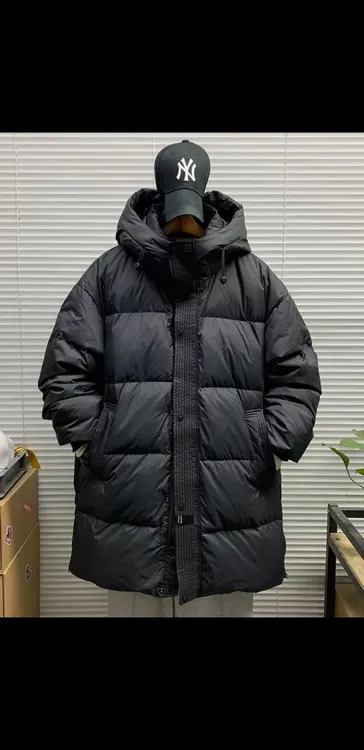 28867冬季90白鸭绒男士中长款连帽羽绒服宽松老钱风男装高级感