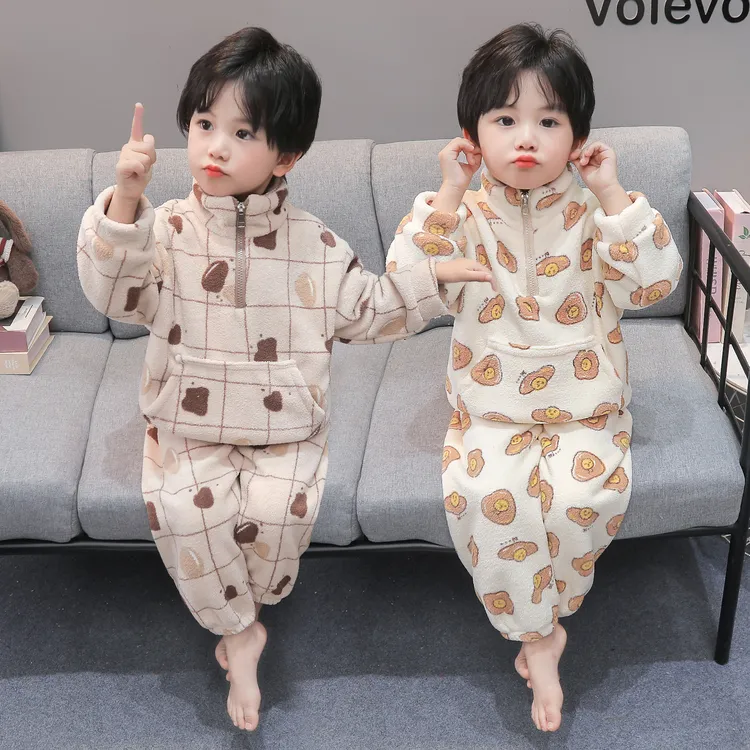 男童法兰绒睡衣秋冬季2025新款男孩宝宝加厚秋款儿童珊瑚绒家居服