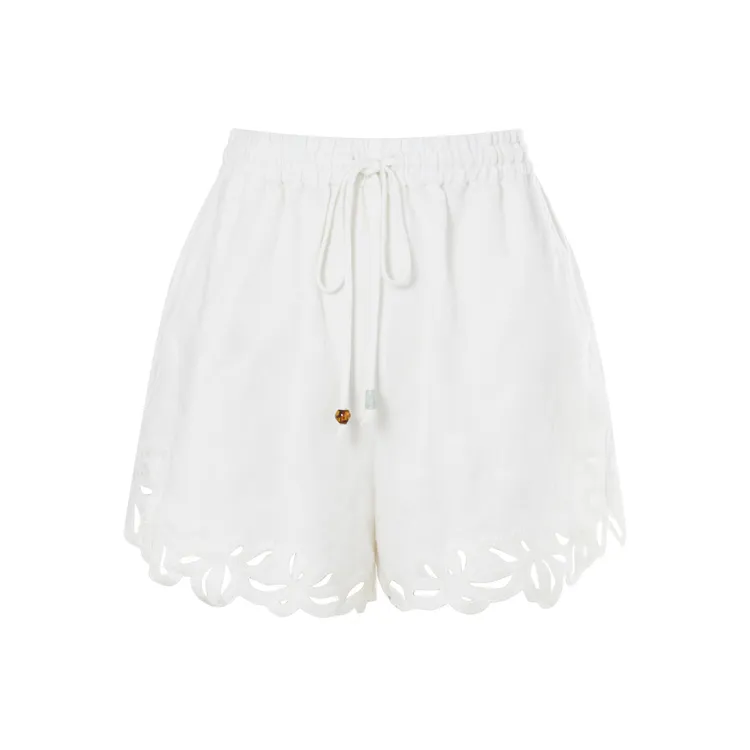 LYNEE 亚麻绣花设计感简约休闲短裤女百搭夏季新款 LGD2FSW303