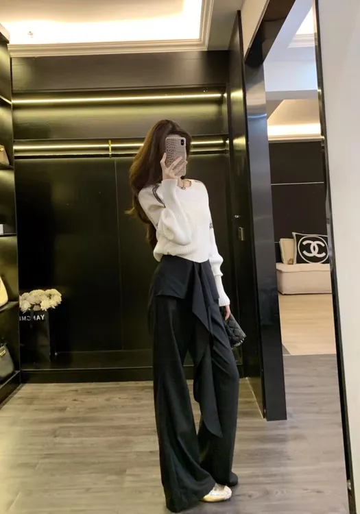 2025秋冬新款韩系设计感慵懒风小个子显瘦毛衣上衣气质阔腿裤套装