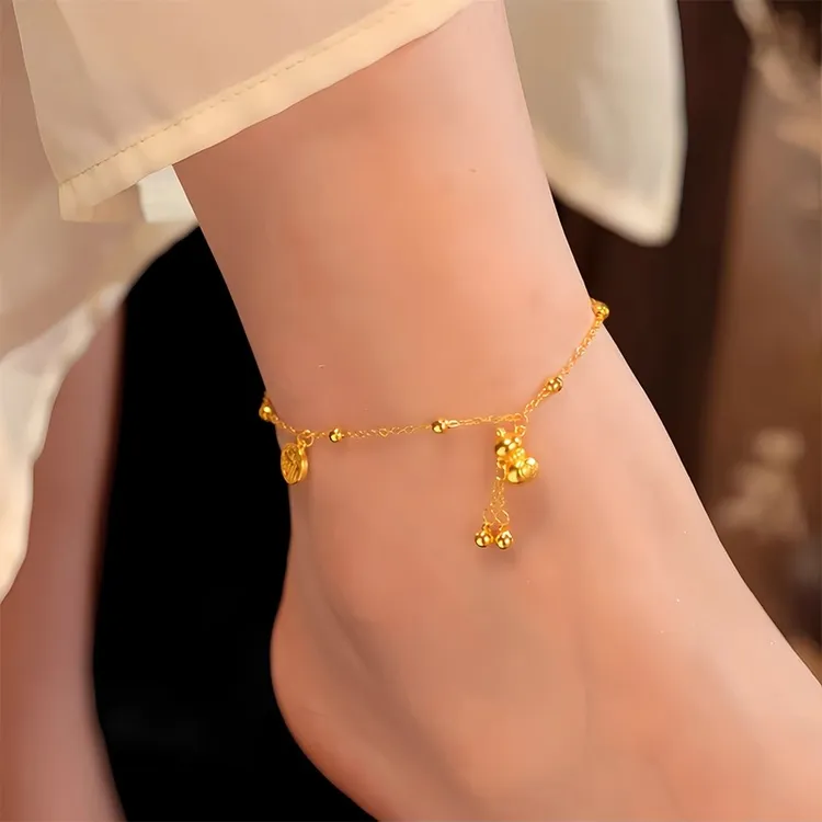 铜合金脚链 葫芦铃铛脚链女轻奢高级感小众设计精致招财转运足链