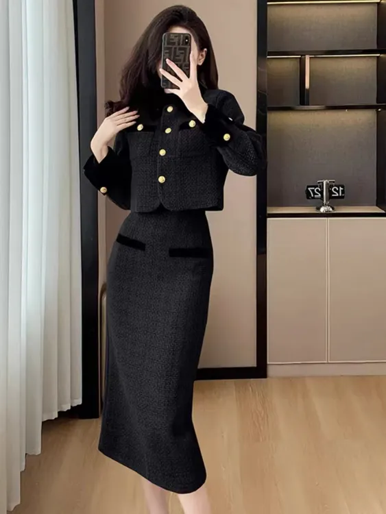 【米莱Jiaer】法式高端小香风外套女2025秋冬高级感套装高腰半身裙