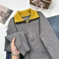 冬款   韩系拼色双层领假两件毛衣秋冬女Y5839灰