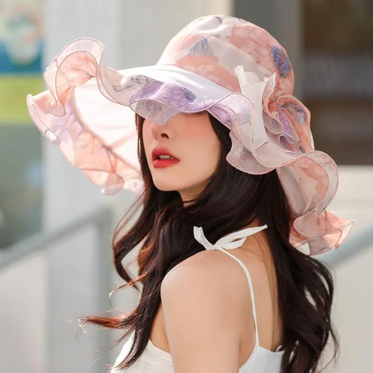 女士薄款洋气帽子夏季沙滩帽防晒大帽檐海边时尚度假太阳帽遮阳帽