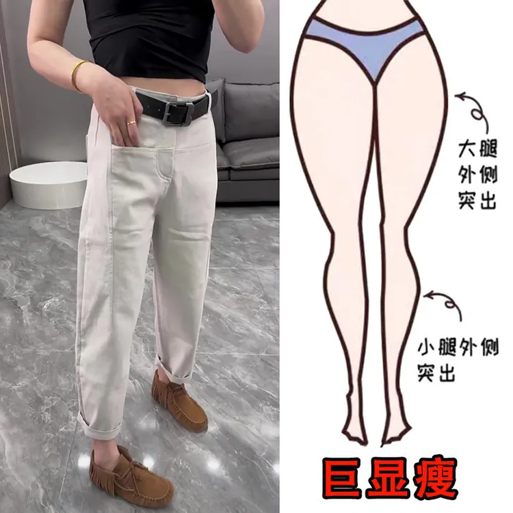 2025春季新款大码女装高腰直筒牛仔裤梨形身材显瘦弹力九分法棍裤