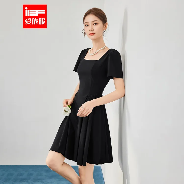IEF/爱依服小黑裙2025夏秋新款韩版通勤气质高级感通勤显瘦连衣裙