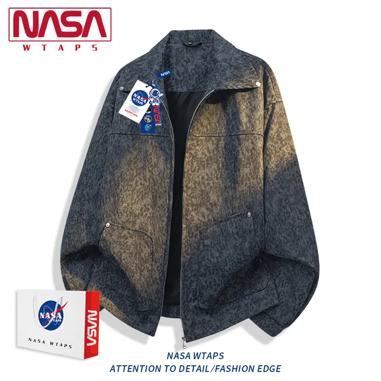 NASA WTAPS美式豹纹翻领夹克男女款复古宽松小众高街休闲春秋外套