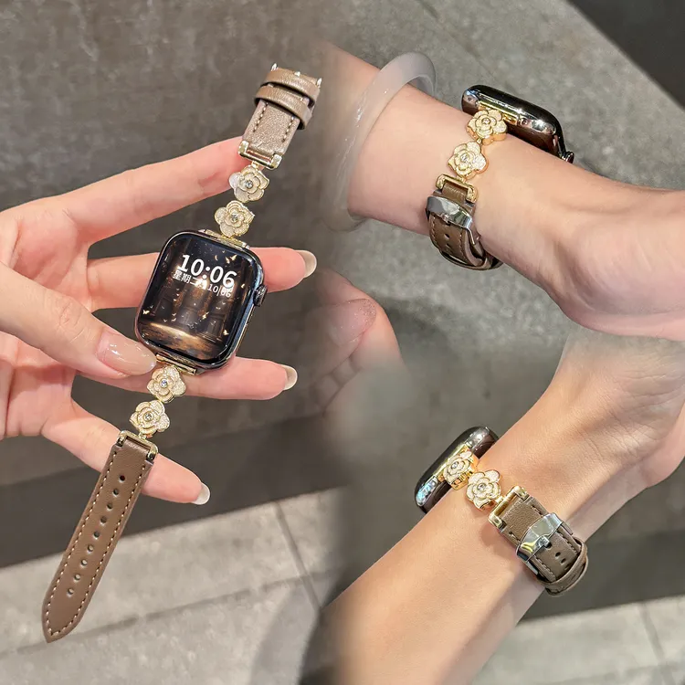 【轻奢山茶花】高级S11表带适用iwatchs10手表applewatch苹果手表