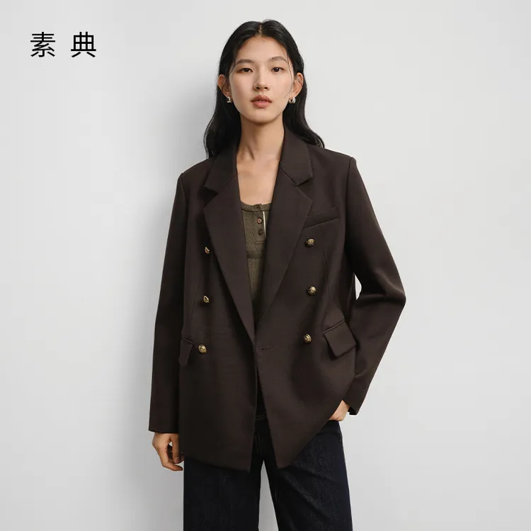 高级感金扣气质西装外套2025秋季新款廓形平驳领休闲通勤上衣5074