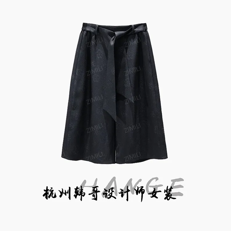 【韩哥女装】小众欧版重工星耀黑暗提花腰带阔腿高克重短裤9870-H7