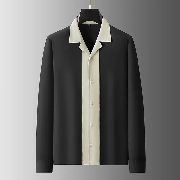 <张先森>大码男轻奢古巴领衬衫潮胖加肥加大码休闲英伦风长袖衬衣