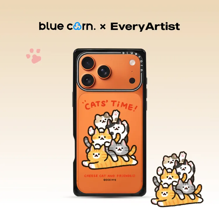 蓝色苞米联名奶酪喵团 猫咪时间适用iPhone17/16/15/ProMax手机壳