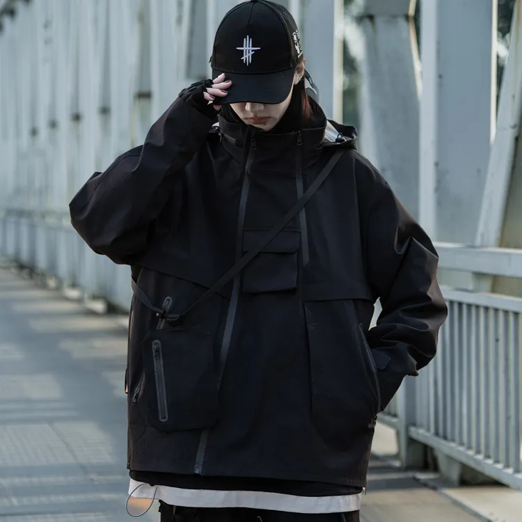 AOGZ户外登山服外套男女春季新款美式高街斜拉链机能工装冲锋夹克