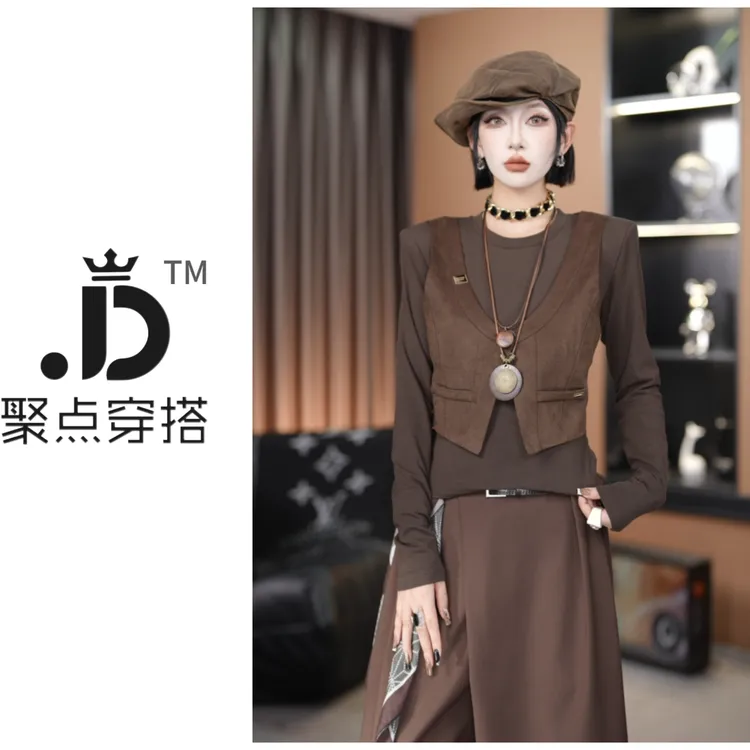 JUDIAN-【金色山叙】拼接秋冬修身型长袖T恤8jd00321
