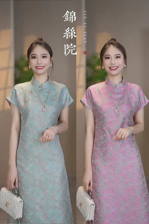 锦丝院【荷塘月色】双面穿轻奢桑蚕丝宋锦花萝连衣裙LYQX67182259