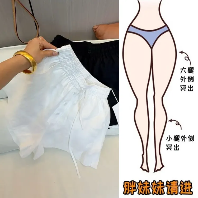 Aimeerosa/艾洛莎2025夏季薄款韩版三分亚麻短裤四粒扣简约阔腿裤