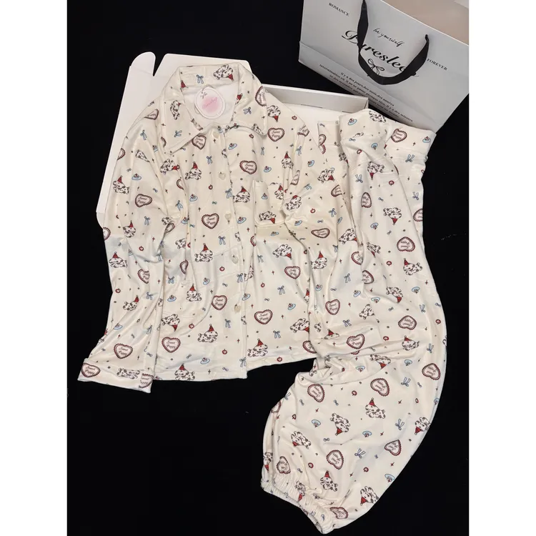 春秋季新款卡通德绒甜美可爱睡衣女加绒加厚保暖可外穿家居服套装