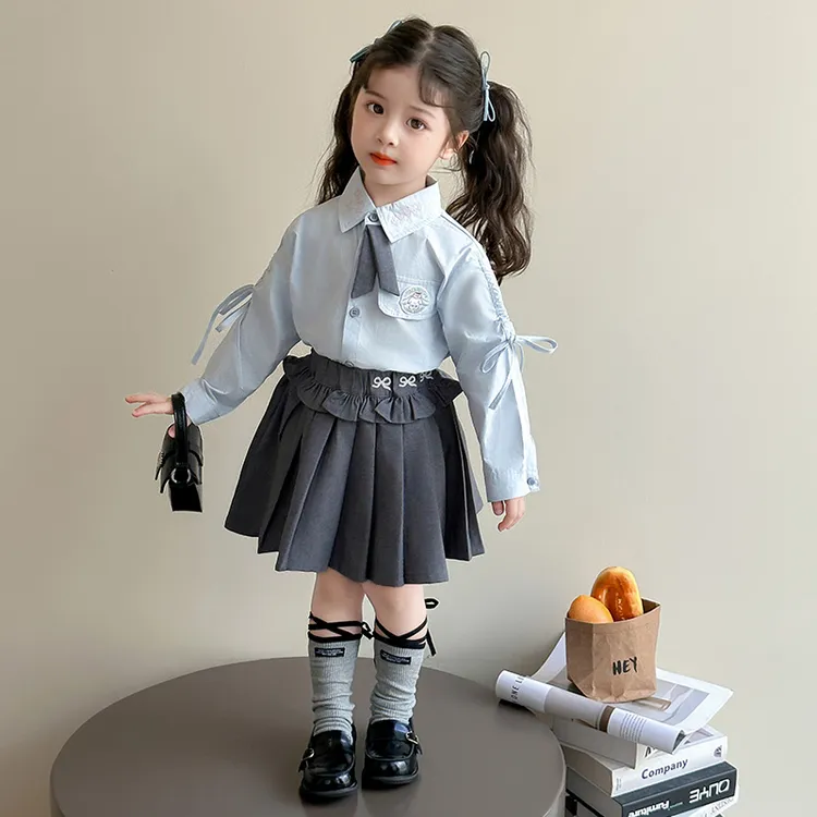 女童秋季套装2025新款中大小学院风背心裙+儿童宝宝衬衫两件套装