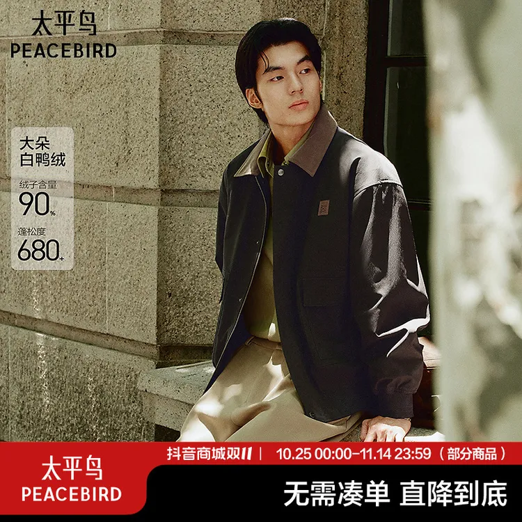 【巴恩风羽绒服】太平鸟男装羽绒服工装外套男士25冬季BAACF413D
