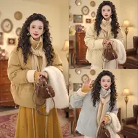 扣子家【时光画布】带围巾 加棉加厚保暖立领棉衣外套女KM2477416