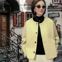 【美田专属】女圆领双面棉羊毛短款时尚气质秋冬毛呢大衣外套XT2507