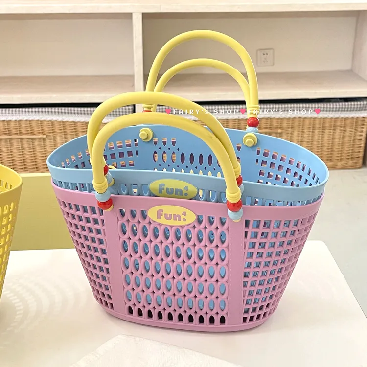 多巴胺镂空手提篮子编织篮超市购物篮买菜篮零食郊游野餐篮收纳筐