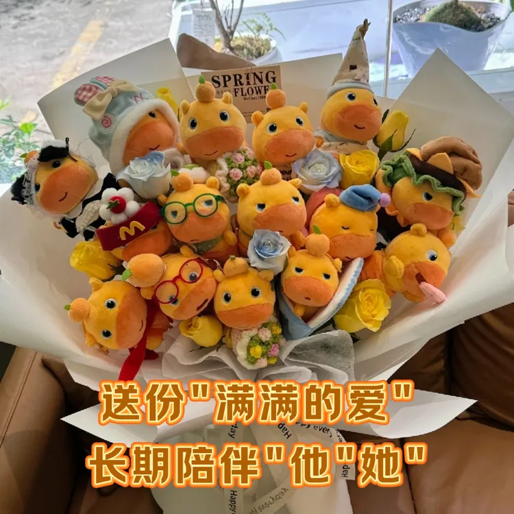 新款噜噜玩偶花束可爱水豚毛绒玩具娃衣换装包包挂件公仔圣诞礼物