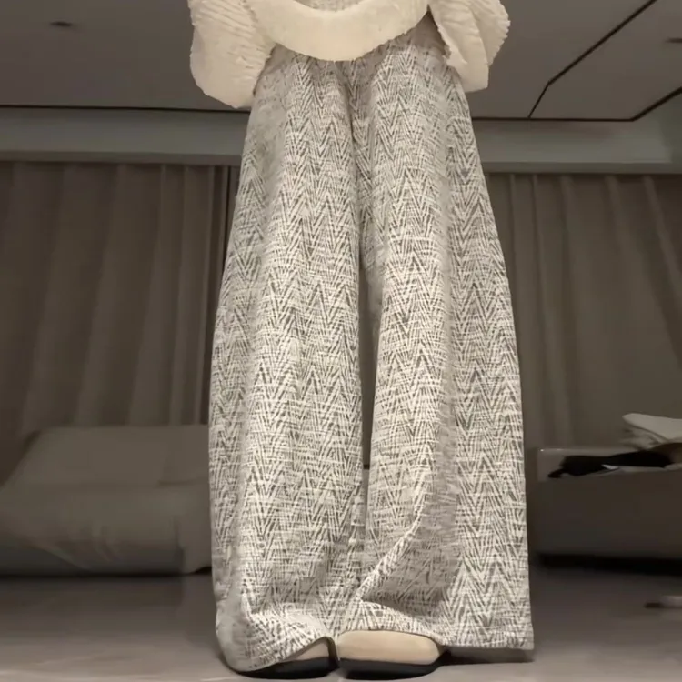 灰色小香风阔腿裤女秋季2025新款小个子高腰显瘦休闲慵懒风直筒裤