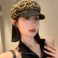 覆古千禧辣妹y2k豹纹八角贝雷帽女夏季百搭大头围显脸小小众帽子