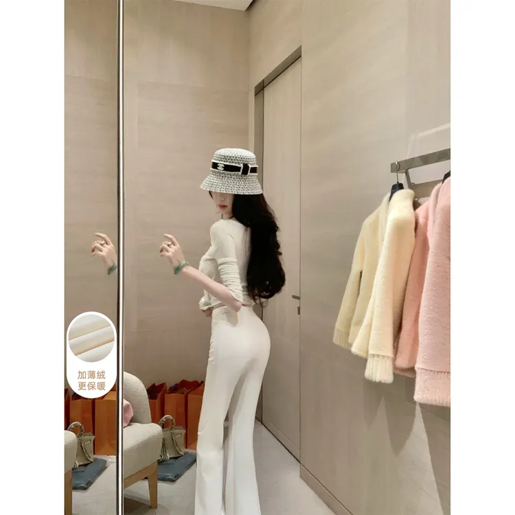 【雅乔定制】醋酸羊毛裤 毛呢微喇长裤女高腰白色裤子DYTH-25094010