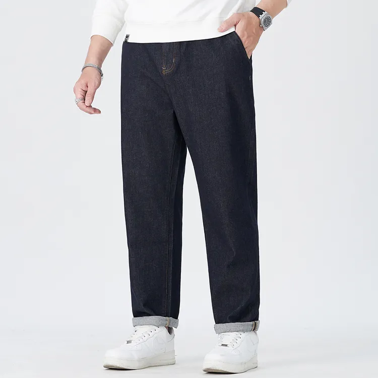 秋冬新款大码男士牛仔裤子弹力宽松加肥加大爆款松紧腰直筒裤6342