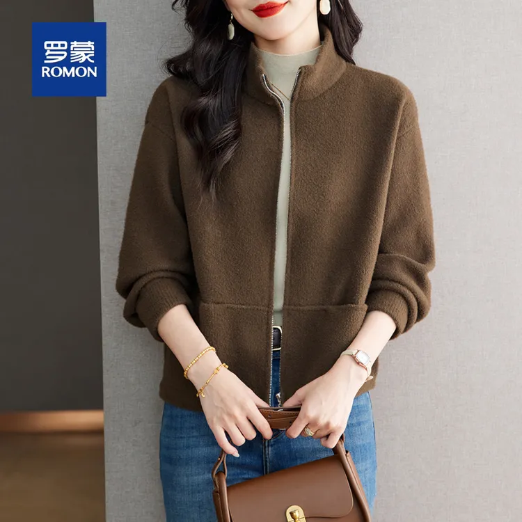 罗蒙秋季新款毛呢外套女2025新款休闲百搭小个子妈妈装棒球服上衣