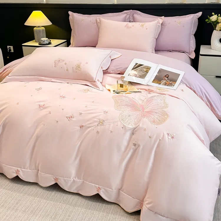 A类纯棉四季舒适轻奢重工刺绣ins风高定设计床品套件