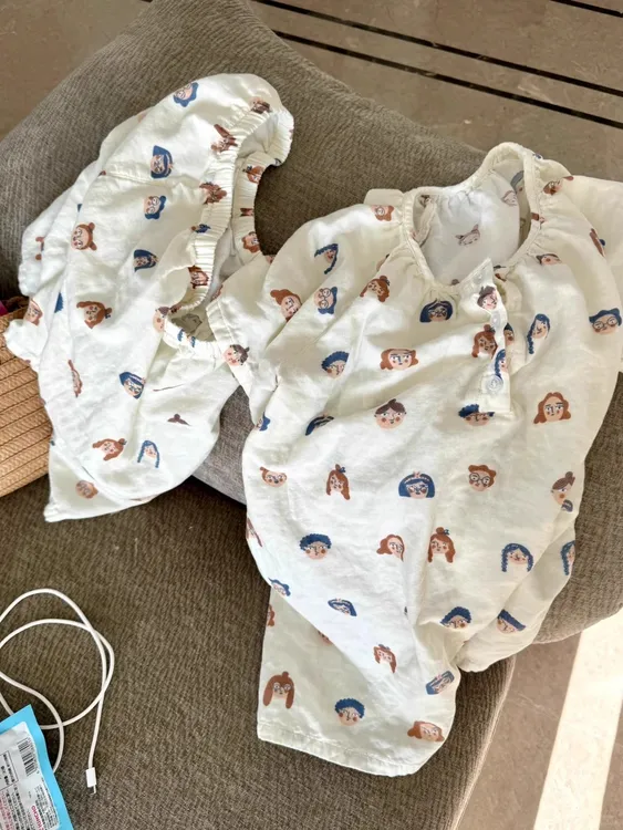 A类全棉100%纯棉婴儿双层纱布睡衣女2025夏季新款短袖家居服套装