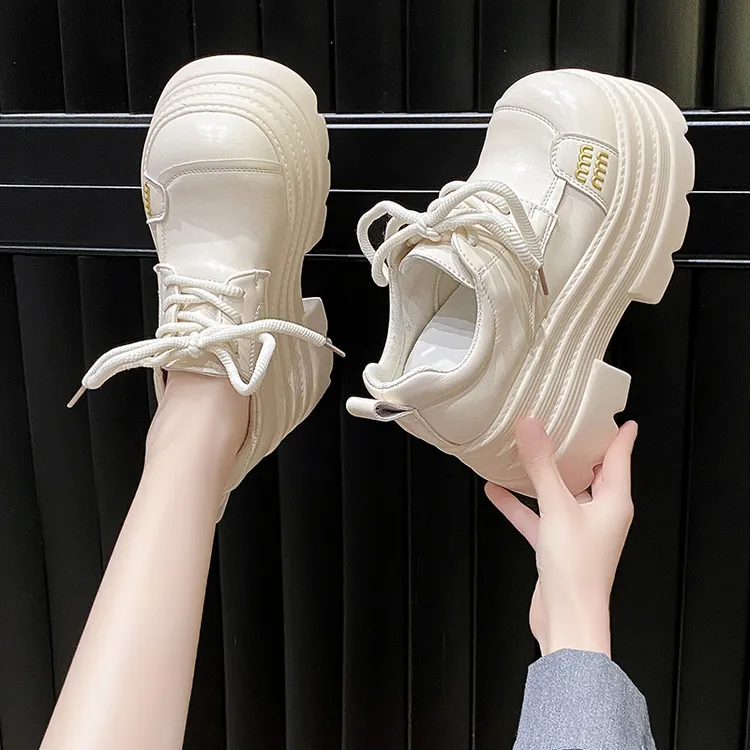 10cm内增高女鞋厚底小皮鞋2025新款春季百搭松糕系带配裙子乐福鞋