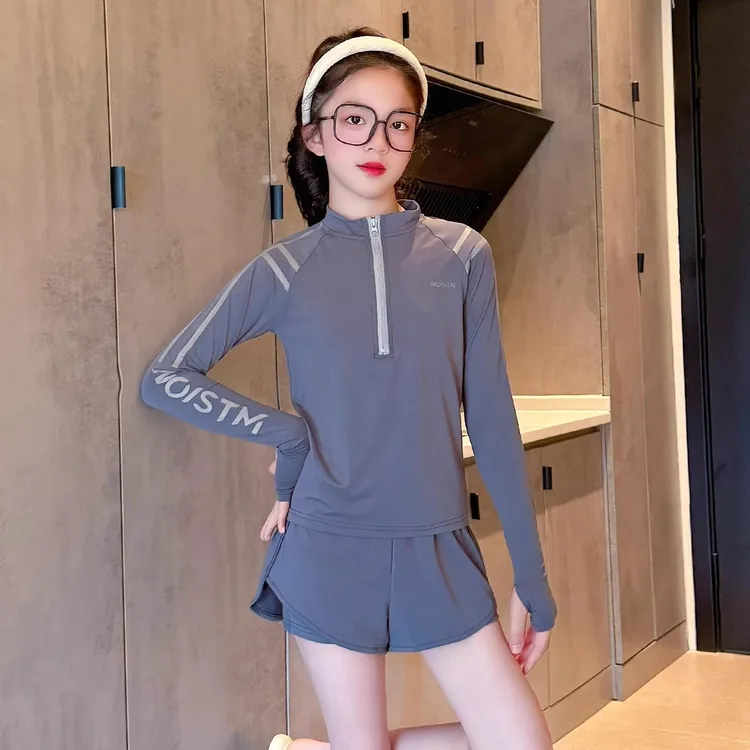 女童泳衣2025新款儿童洋气分体泳装大童女孩长袖防晒高颜值游泳衣