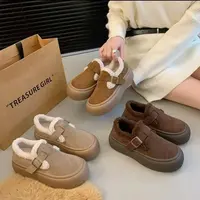 勃肯鞋女冬季加绒保暖厚底乐福鞋一脚蹬毛毛鞋H-1