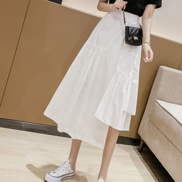 复古白色不规则半身裙女2025年秋季新款A字裙高腰显瘦中长款裙子