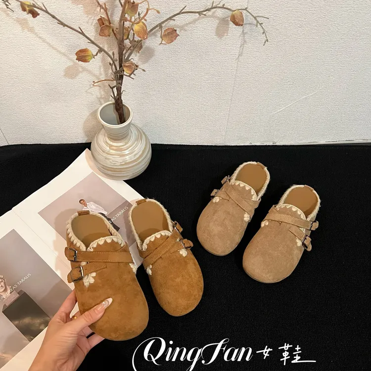 厚底编织勃肯拖鞋女外穿秋季2025新款复古一脚蹬增高包头半拖鞋子