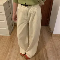 【胡胡专属】松弛滤镜新疆棉天丝亚麻宽松直筒拖地牛仔裤
