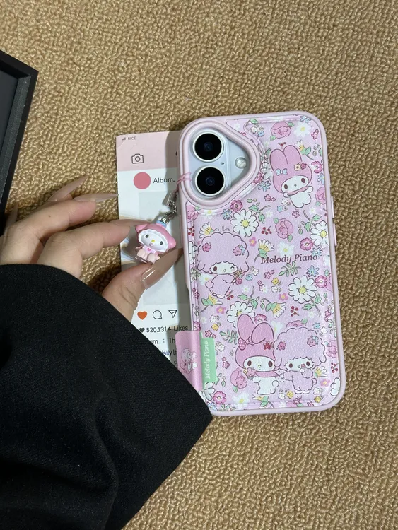 韩系花朵美乐蒂小羊皮质手机壳适用iPhone17防摔16PM苹果16新款15