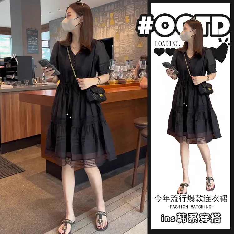 今年流行漂亮2025夏季法式气质显瘦连衣裙女赫本风遮肚藏肉小黑裙