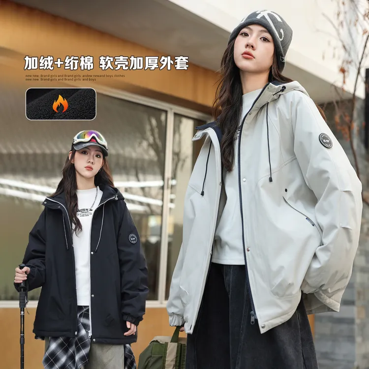 【软壳！绗棉+奥利绒】女大童加绒外套2025冬装加厚棉服初中生风衣