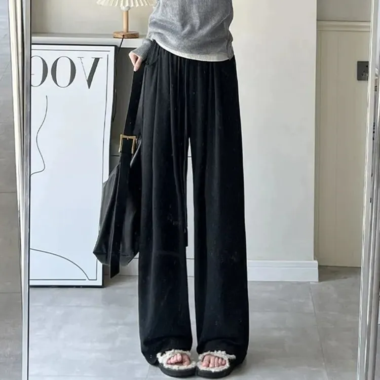 大码女秋冬季加绒新款高腰窄版300斤糯米裤宽松直筒休闲糯米裤