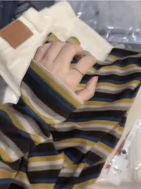 七言家新品!#琥珀油画黄条纹磨毛长袖